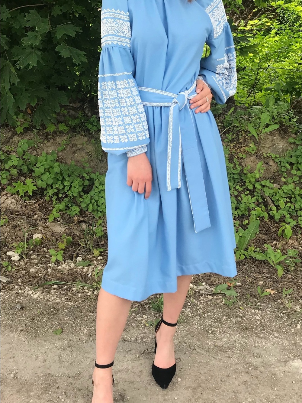 Light Blue Embroidered Dress with beadwork